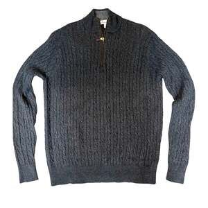 Peter Millar Wool Yak Cashmere Cable Knit Quarter Zip Gray Pullover Sweater XL